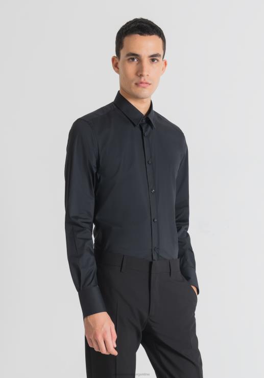 Camisa milano superslim fit de popelín fresco de mezcla de algodón elástico Antony Morato negro hombres ropa 46R2N110