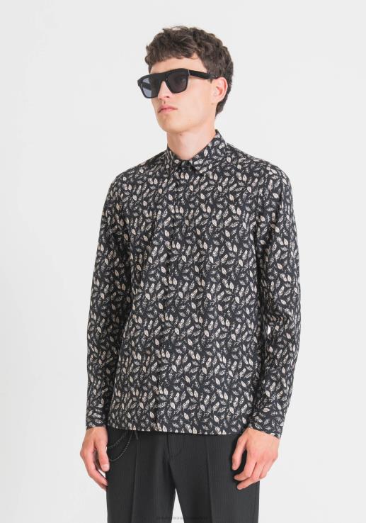 camisa barcelona de corte recto en mezcla de algodón con estampado integral Antony Morato negro hombres ropa 46R2N108