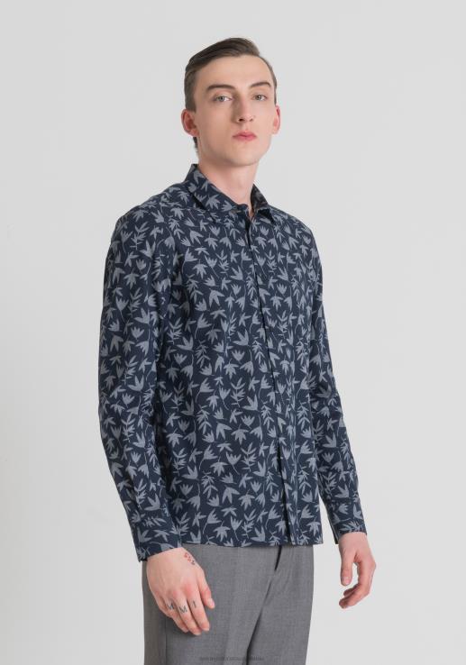 camisa barcelona regular fit en mezcla de algodón estampada Antony Morato tinta azul hombres ropa 46R2N111