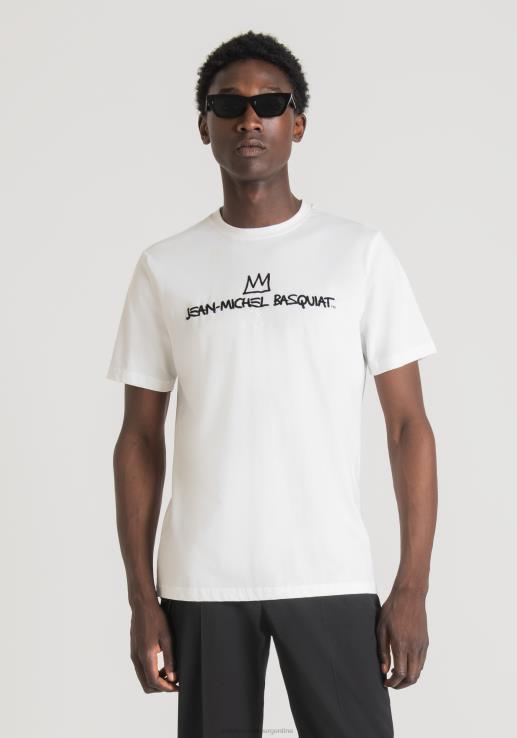 camiseta regular fit 100% algodón con estampado basquiat Antony Morato crema hombres ropa 46R2N215