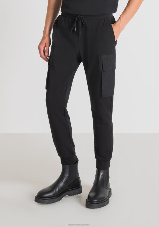 Pantalones de chándal cargo de corte regular en mezcla de algodón elástico Antony Morato negro hombres ropa 46R2N218
